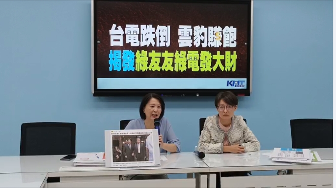 國民黨立法院黨團上午舉行「台電跌倒 雲豹賺飽 揭發綠友友 綠電發大財」記者會。翻攝直播畫面