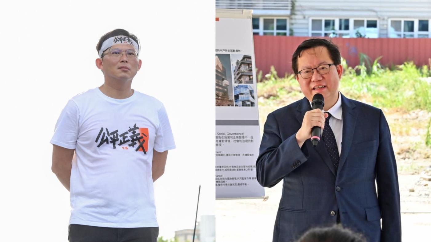 鄭文燦（右）駁助郭哲敏謀利怒提告，黃國昌（左）表示「要告就來告」。翻攝兩人臉書