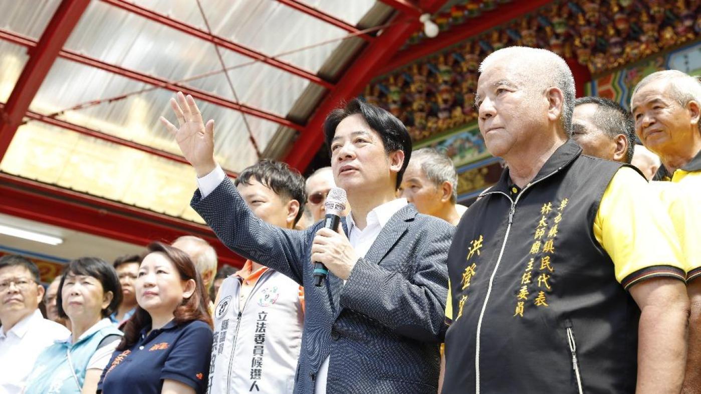 賴清德草屯林太師廟參香後致詞。賴清德辦公室提供