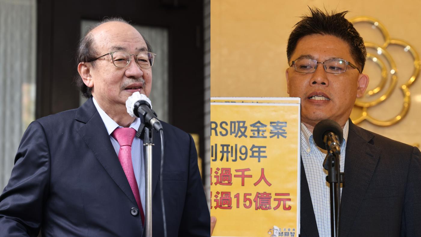 邱顯智（右）喊話柯建銘（左）退出民進不分區立委名單。資料照片／林啟弘攝