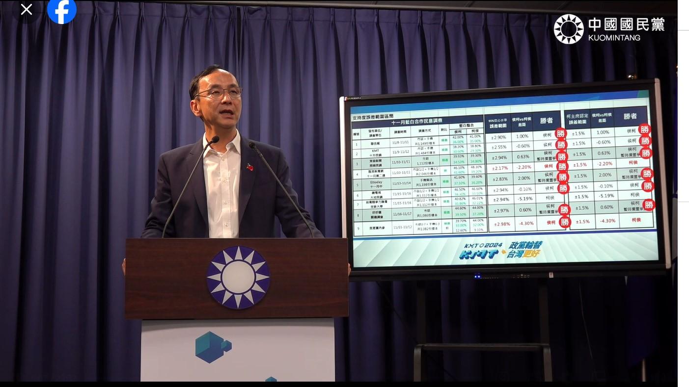 國民黨主席朱立倫說明民調。翻攝國民黨直播頁面