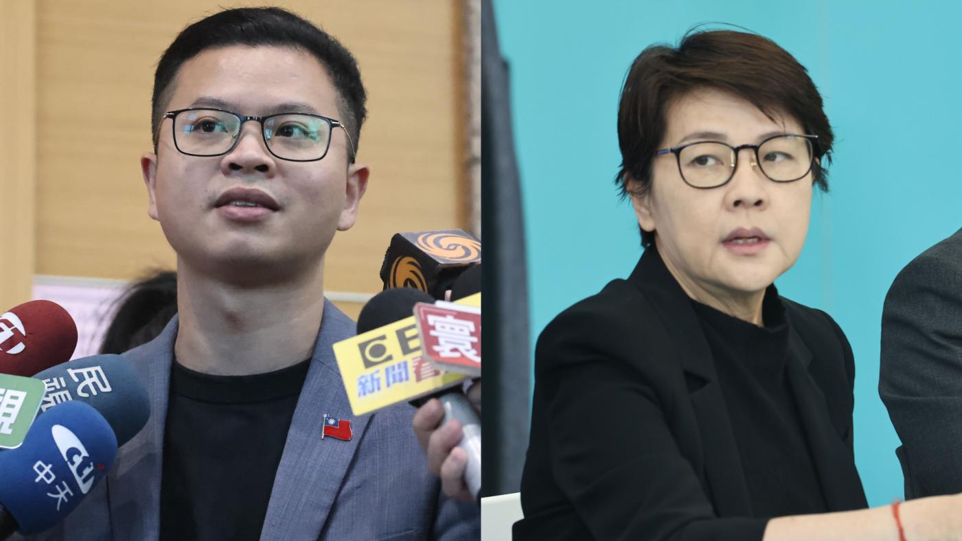 民眾黨總統參選人柯文哲競選總幹事黃珊珊（右）與國民黨智庫副執行長凌濤（左）為藍白合再再次陷入僵局隔空互嗆。資料照片／林啟弘攝