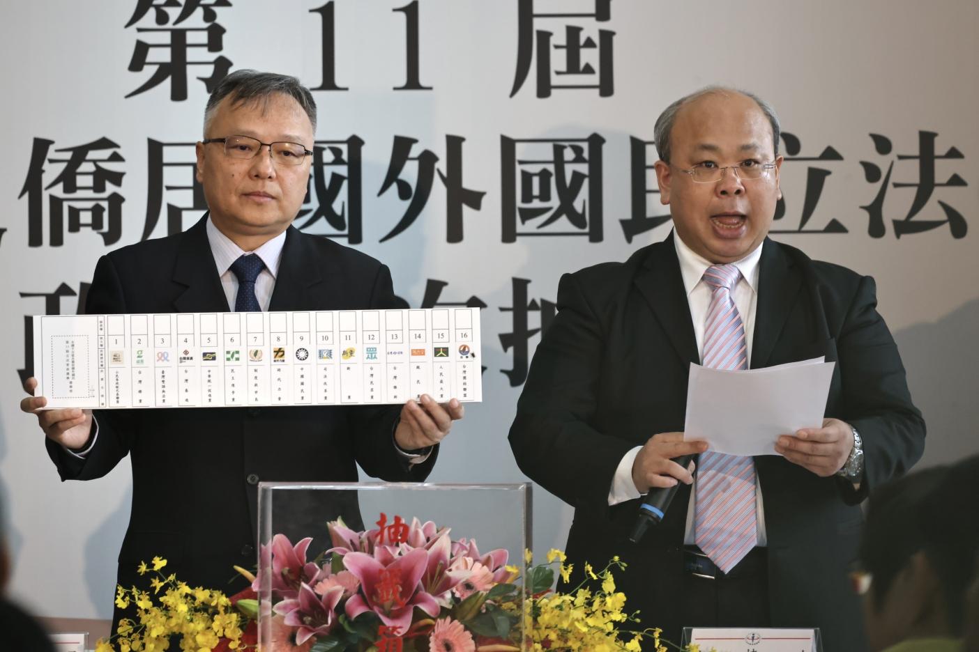 中選會今（20日）舉行第11屆全國不分區及僑居國外國民立法委員選舉政黨號次抽籤。林啟弘攝