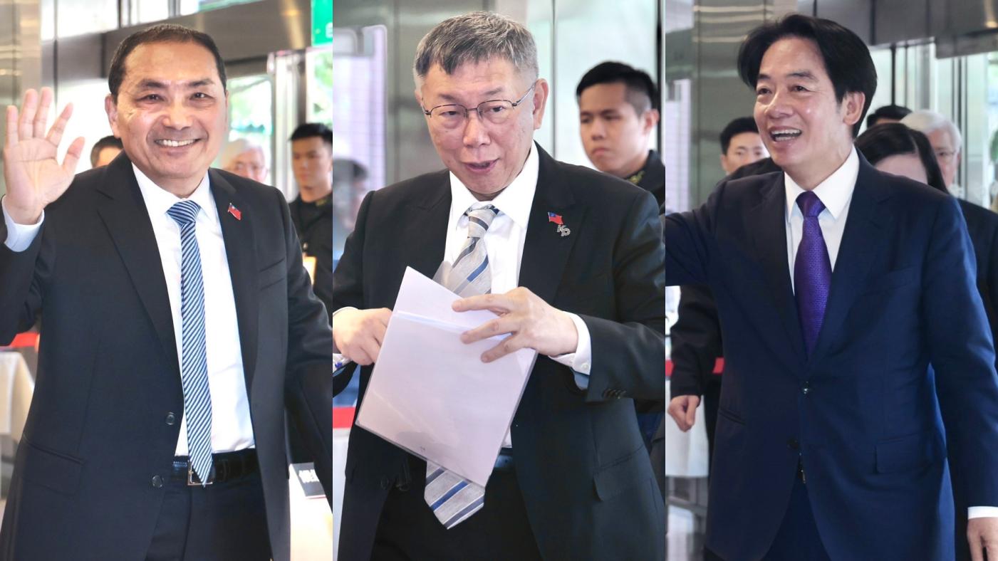 左起國民黨總統候選人侯友宜、民眾黨柯文哲、民進黨賴清德。林啟弘攝