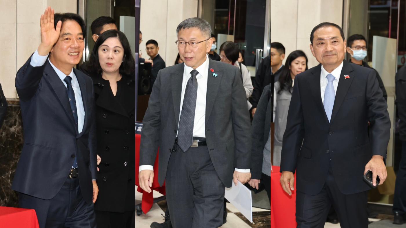 左起總統候選人賴清德、民眾黨柯文哲、國民黨侯友宜。林啟弘攝