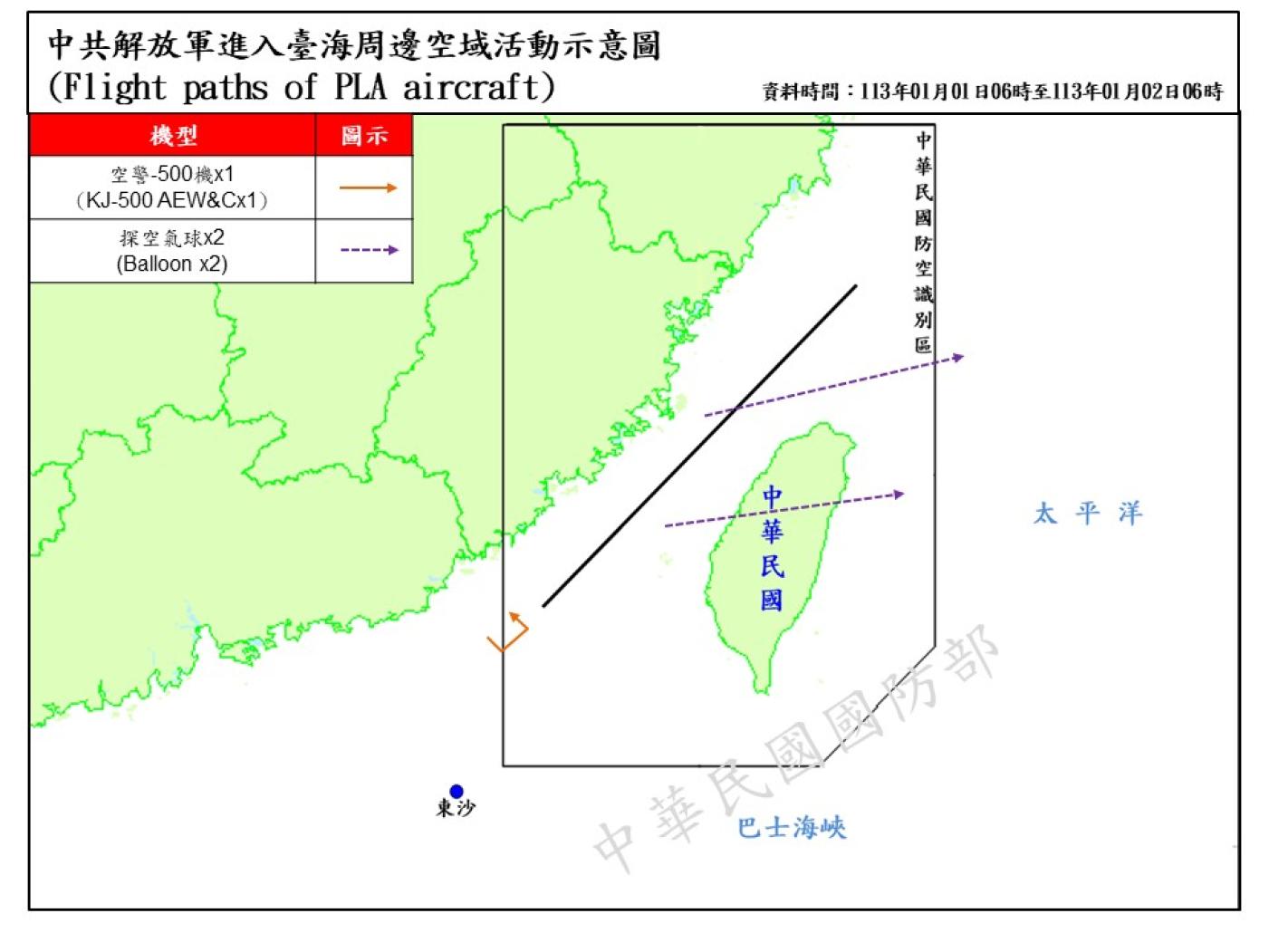 國防部公布中共探空氣球首度通過台灣本島。國防部提供