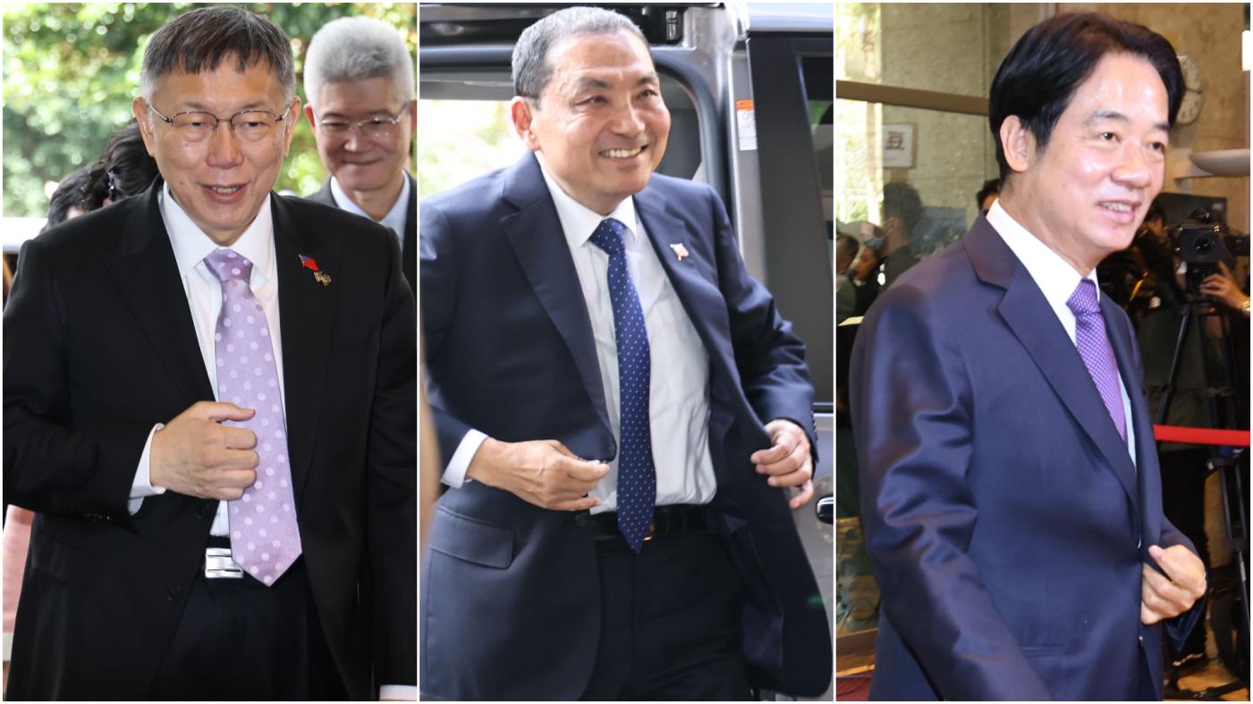 左起民眾黨總統候選人柯文哲、國民黨侯友宜、民進黨賴清德。林啟弘攝