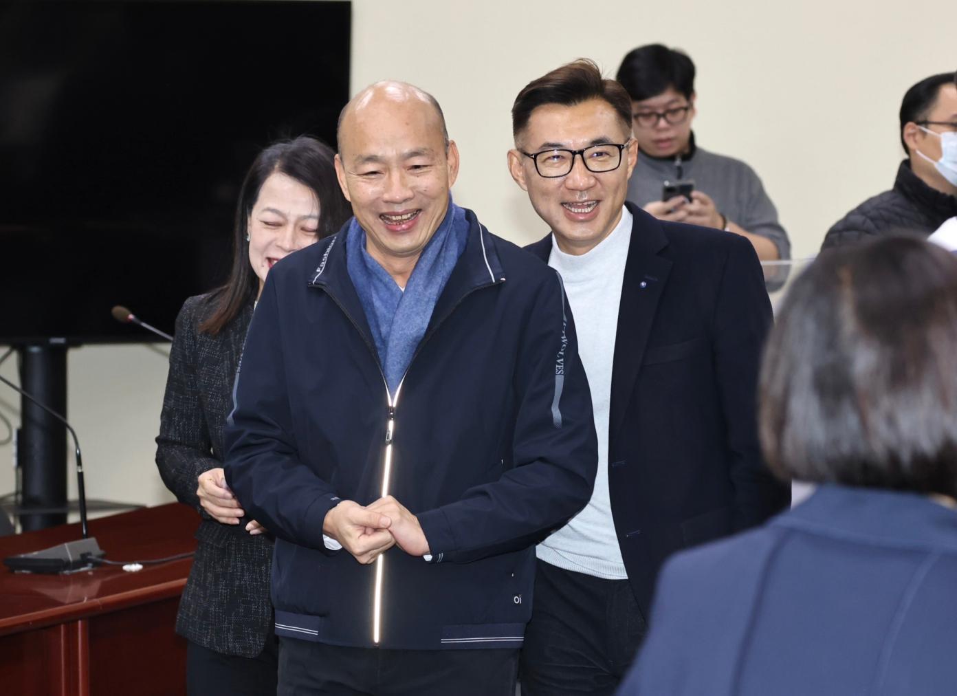 國民黨不分區立委當選人韓國瑜及立委江啟臣化表國民黨參選立院正副龍頭。資料照片／林啟弘攝