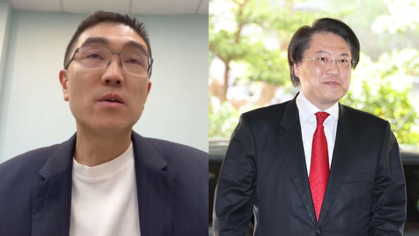謝國樑（左，翻攝臉書）直播講東岸廣場爭議，卻遭林右昌（右，林啟弘攝）反批「喝醉？拉K？」