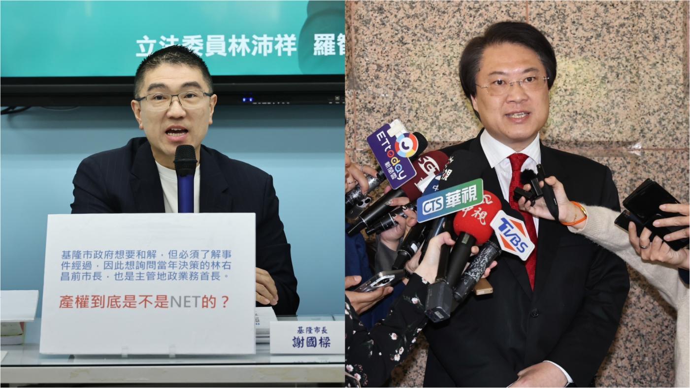 謝國樑（左）與林右昌（右）為東岸商場爭議互嗆。資料照片／林啟弘攝