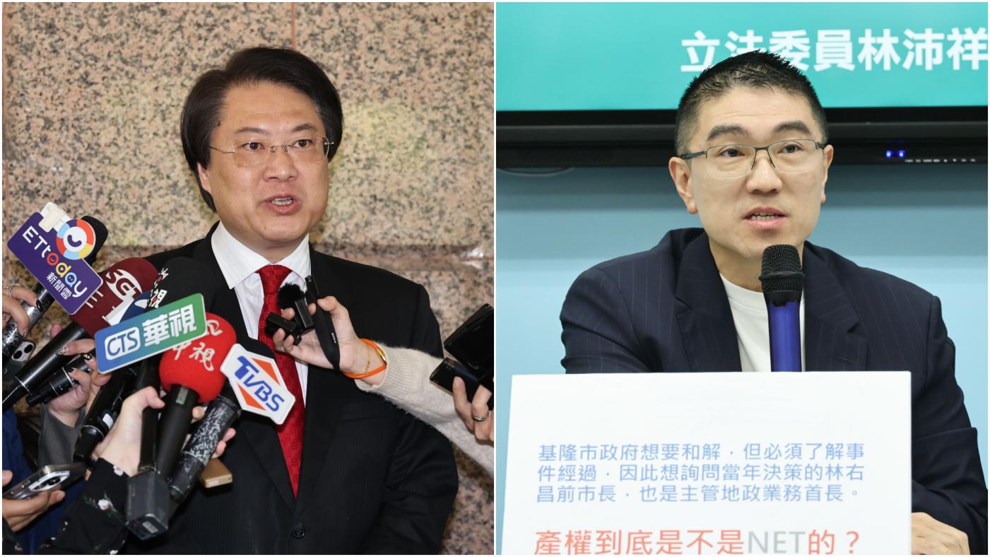 林右昌（左）與謝國樑（右）再為基隆轉運站案槓上。資料照片／林啟弘攝