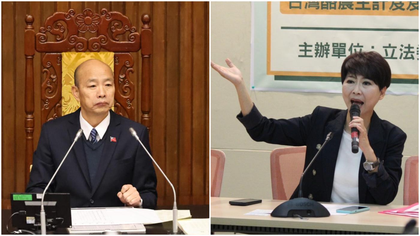 左圖立法院長韓國瑜，右圖綠委陳亭妃。資料照片／林啟弘攝、陳亭妃臉書