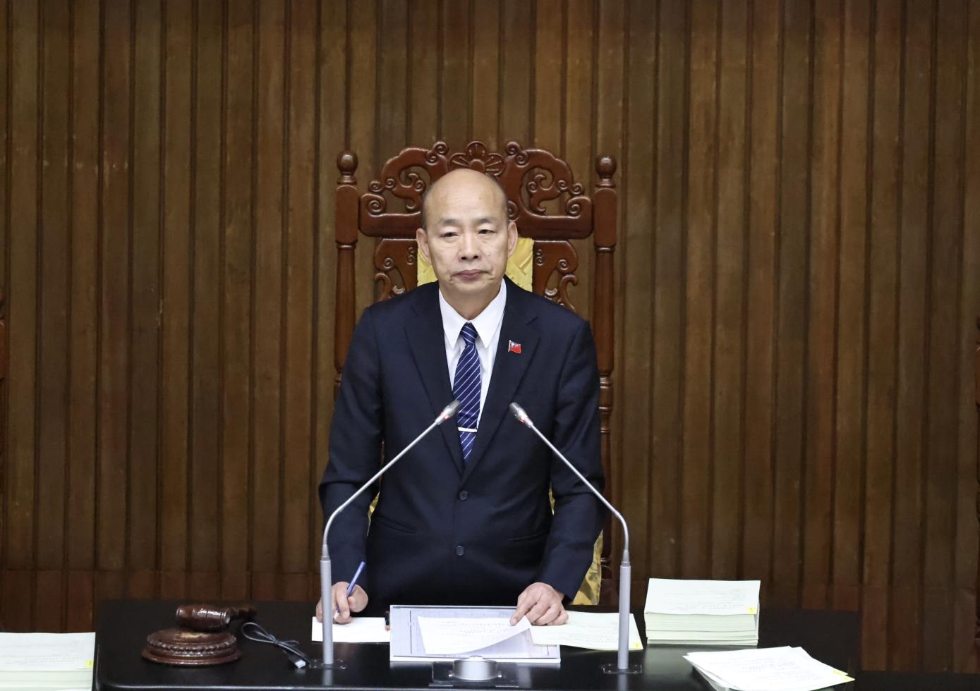 立法院長韓國瑜13日９時抵達議場，現場竟無立委到場，讓他惱火要求３個黨團自律自重。林啟弘攝