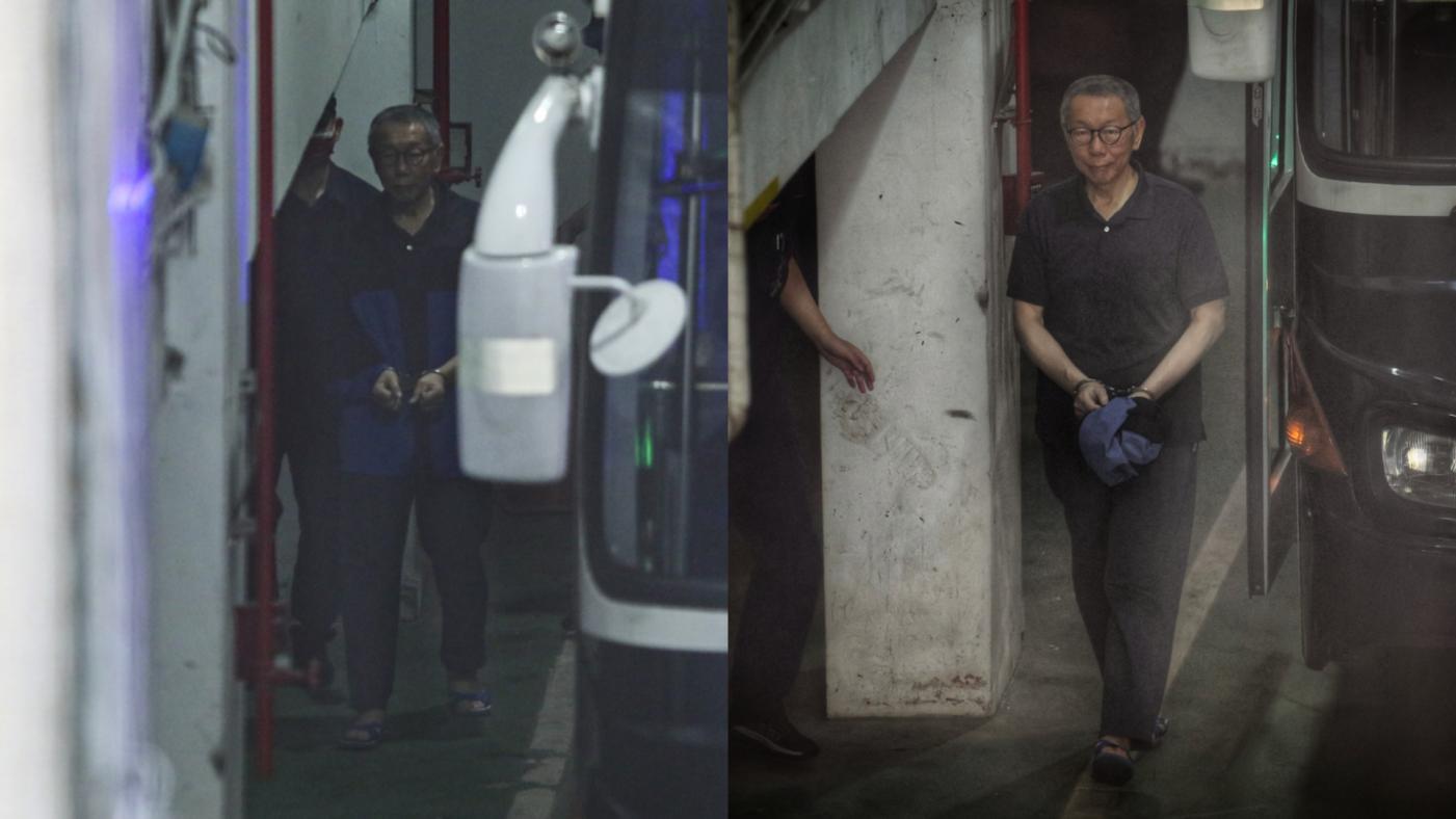 台北地方法院15日續審京華城案，提訊前台北市長柯文哲，圖為柯文哲抵達法院下囚車／中央社