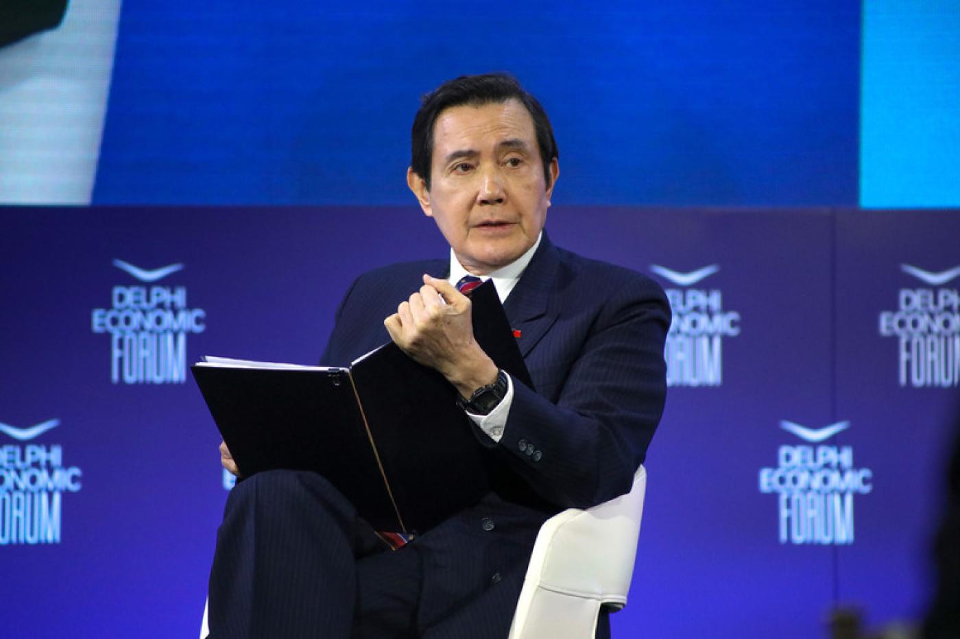 馬英九出席希臘第八屆德爾菲經濟論壇爐邊對談。英九辦公室提供