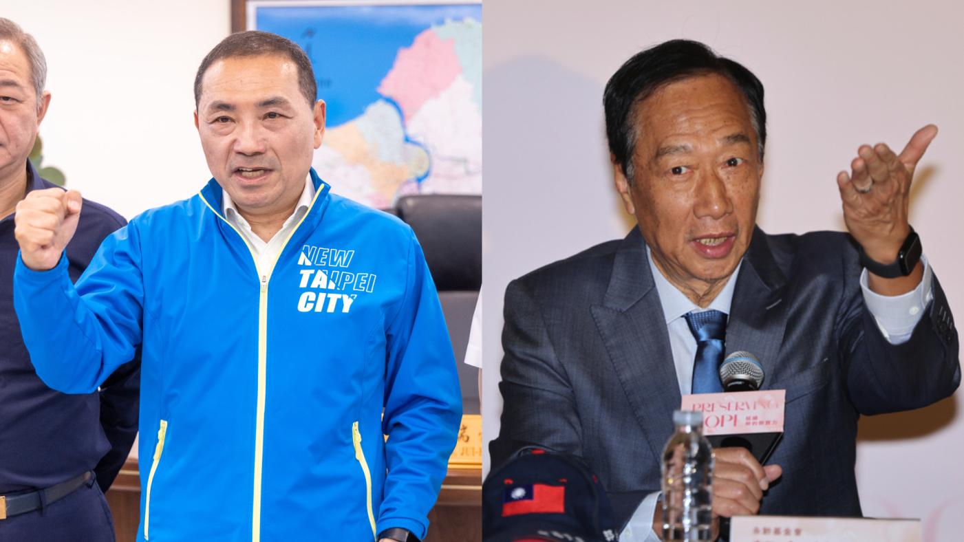 台灣民意基金會最新民調，侯友宜支持度42.1%，領先郭台銘的29.4％。新北市府提供、中央社