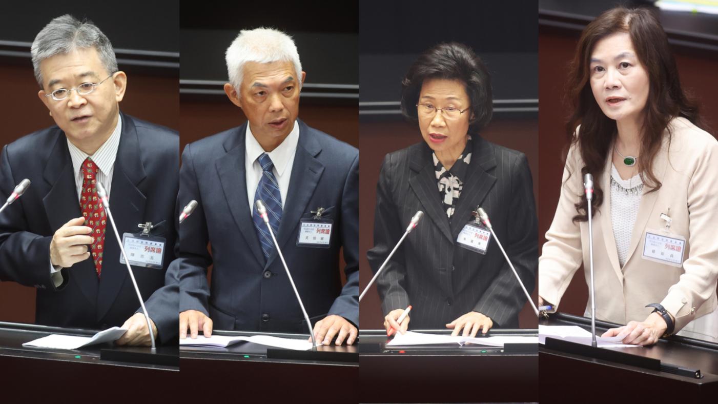 立法院臨時會21日進行司法院大法官人事同意權案投票，左起陳忠五、尤伯祥、朱富美、蔡彩貞。中央社